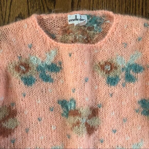 Vintage 1980’s fuzzy mohair floral tunic sweater peachy keen size M - Picture 2 of 5